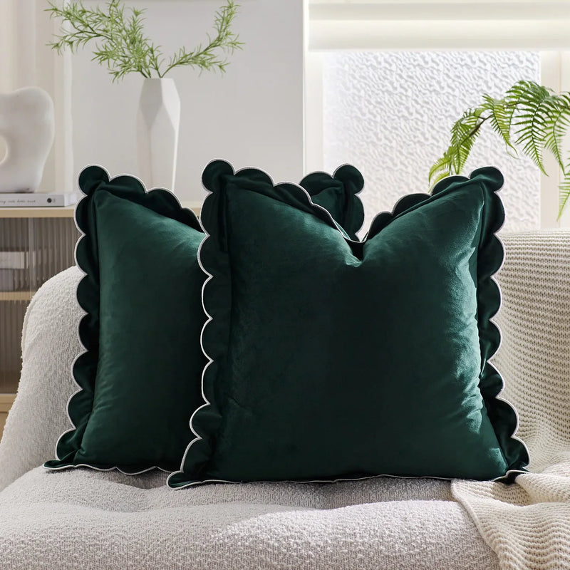 Axyaa Wave Fringed Velvet Cushion Cover in Various Colors
