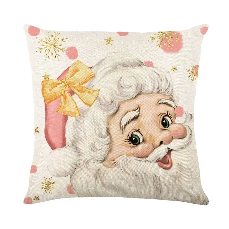 Christmas Party Pillowcase with Santa Claus & Snowman Print for Home Decoration by Axyaa.