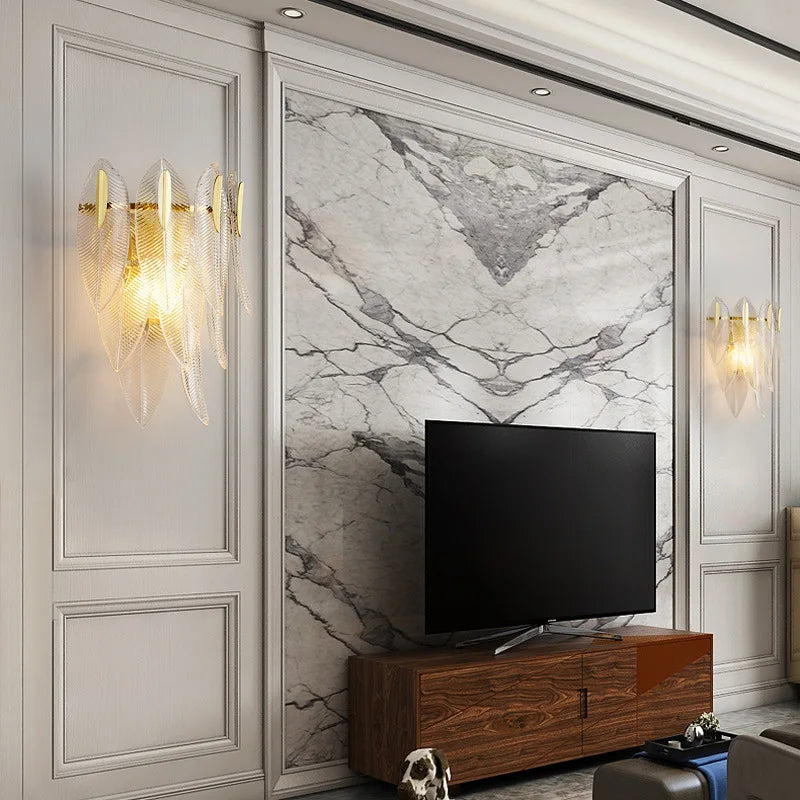 Axyaa Modern Luxury Feather Leaves LED Wall Lamp for Bedroom and Living Room