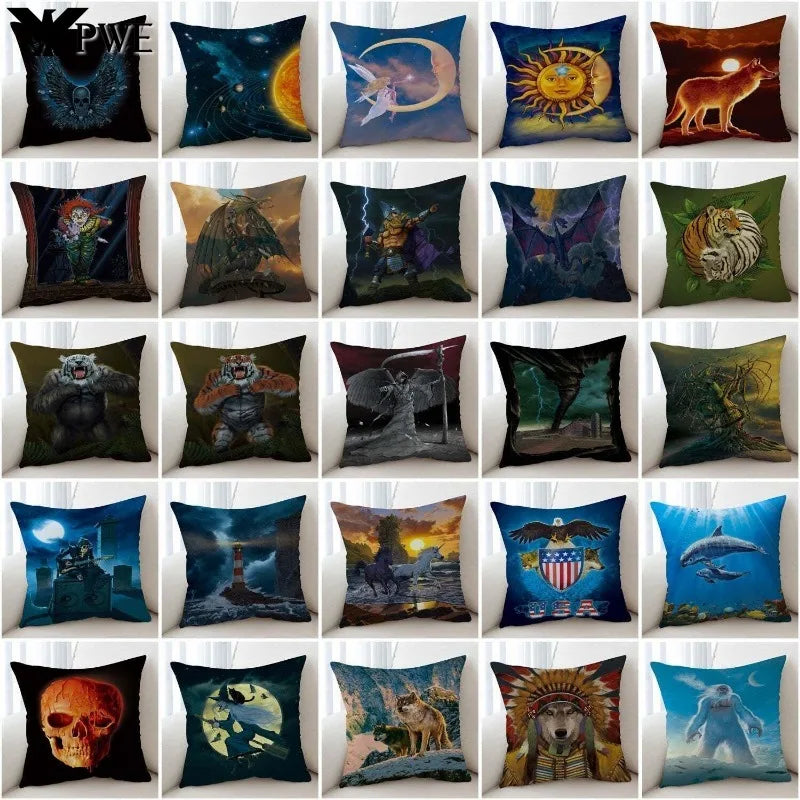Axyaa Skull Lighthouse Monster Cushion Covers 45x45CM - Cool Art Animals Scary Design