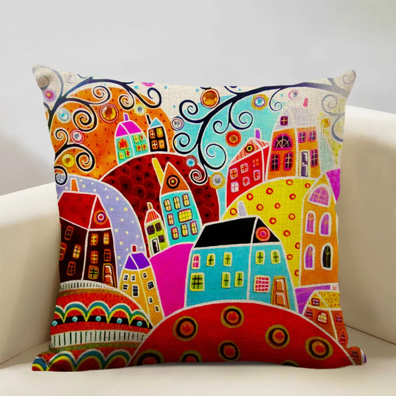 Hand-Painted Retro Country Linen Cushion Cover by Axyaa