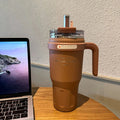Axyaa Stainless Steel Straw Thermos Bottle Portable Handle Insulation Coffee Mug