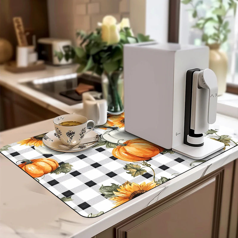 Axyaa Thanksgiving Coffee Cup Drying Mat Non-slip Diatoms Absorbent Kitchen Counter Drain Mats