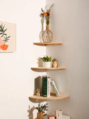 Axyaa Scalloped Corner Floating Wall Shelf Storage Rack Wooden Home Decor Shelf