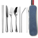 Axyaa Stainless Steel Dinnerware Set with Reusable Straw, Cutlery, Knife, Spoon, Fork, Chopsticks