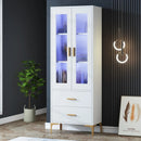 Axyaa LED Bookcase with Doors, Storage Drawers | Contemporary Shelf with Lighting