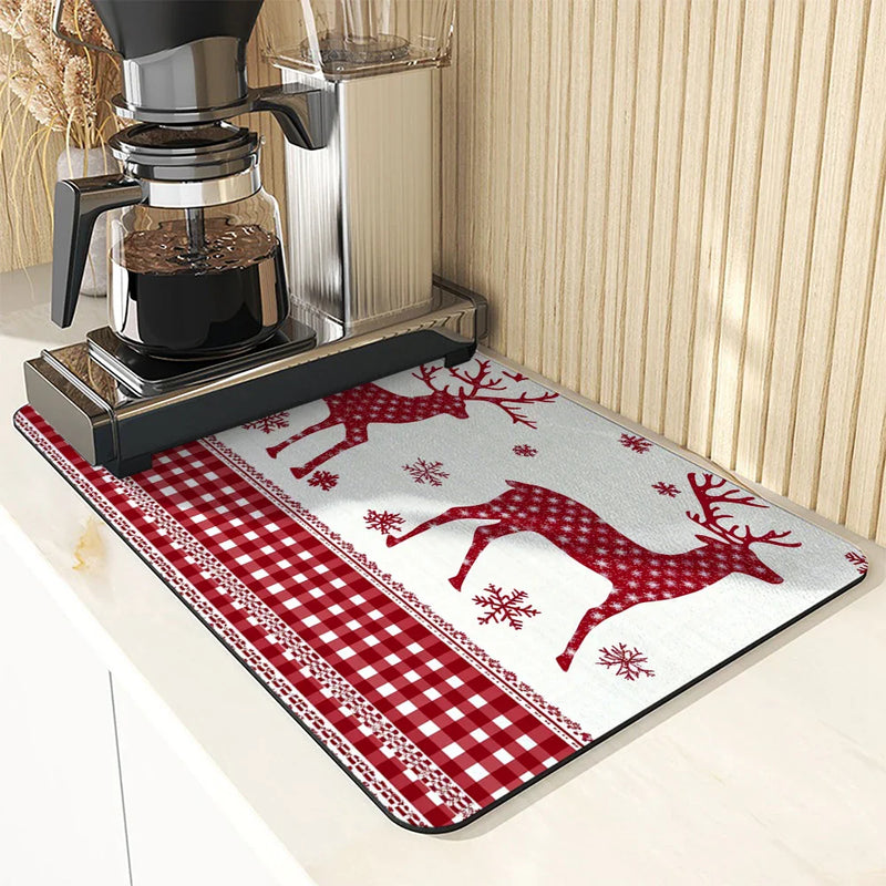 Axyaa Christmas Snowflake Dish Mat: Absorbent, Anti-slip, Quick Dry, Draining Mat