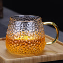 Axyaa Clear Glass Tea Cups with Yellow Handle and Tin Flower Decoration