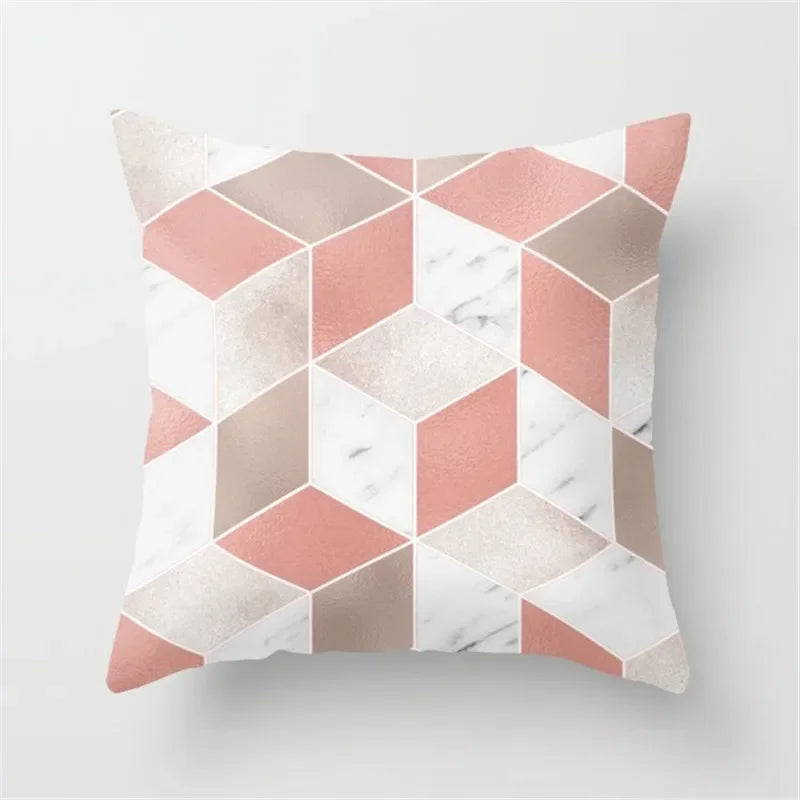 Pink Glitter Letter Flower Geometric Cushion Cover by Axyaa