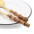 Axyaa Long Handle Serving Spork Set - Bamboo Wooden & Stainless Steel Cutlery