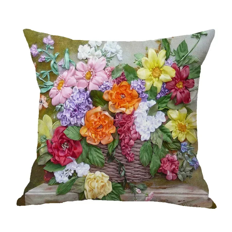 Axyaa Retro Safflower Oil Painting Pillowcase