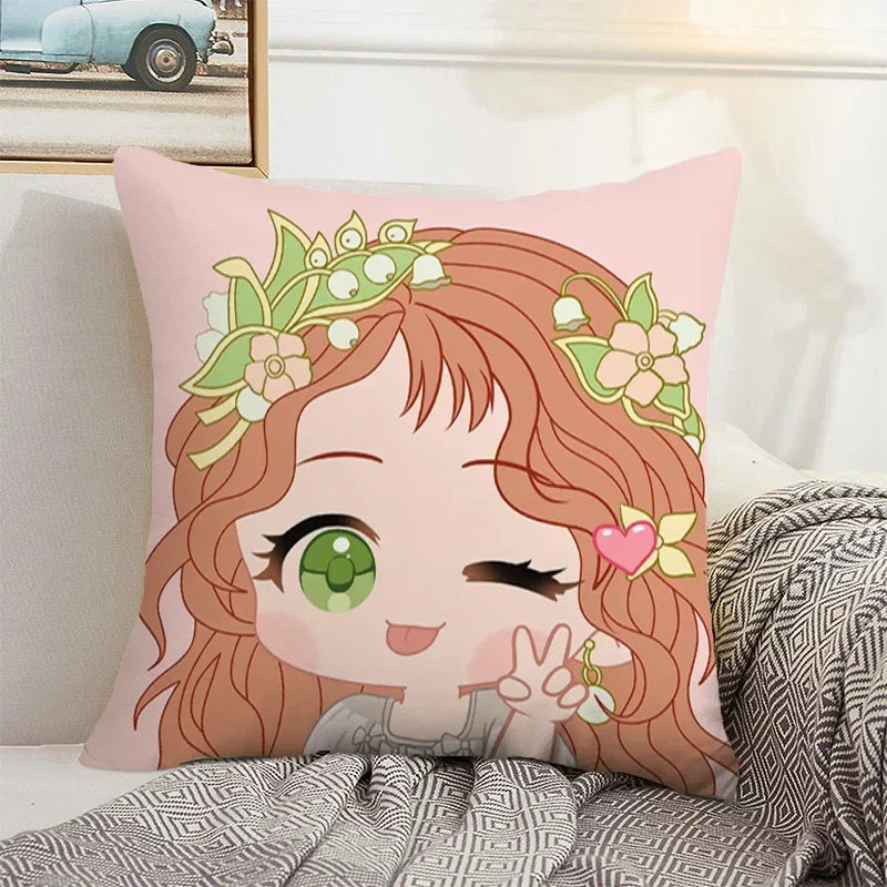 Axyaa Anime Bed Pillow Case 45x45 Decorative Cushion Cover Home Sofa Decor