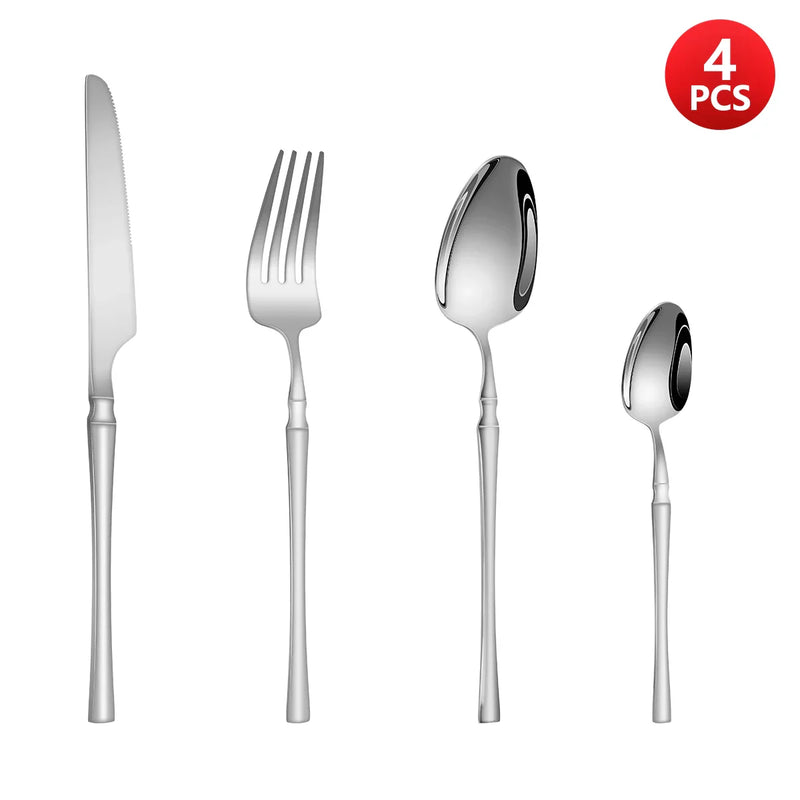 Axyaa Stainless Steel Cutlery Set - 24pcs, Steak Knife, Fork, Dessert Spoon