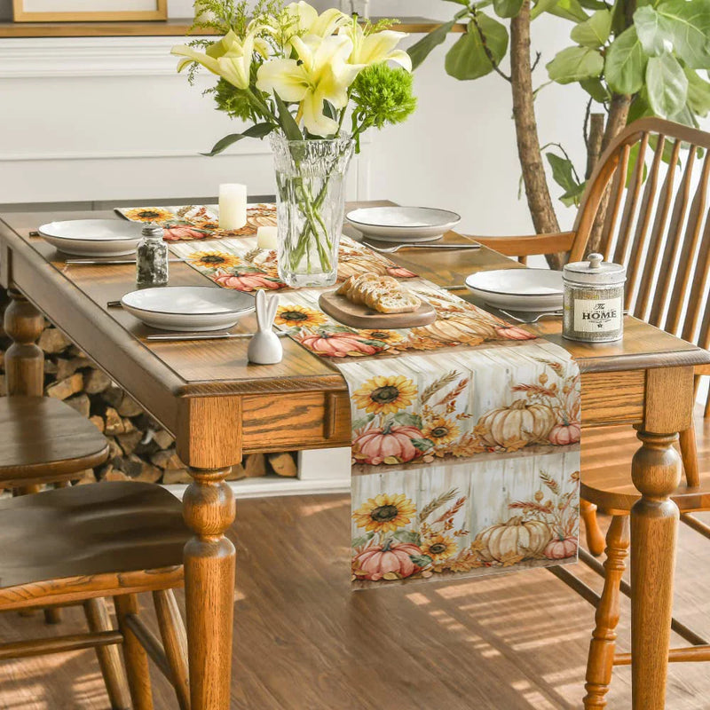 Axyaa Pumpkin Table Runner | Farmhouse Kitchen Decor & Holiday Party Table Setting