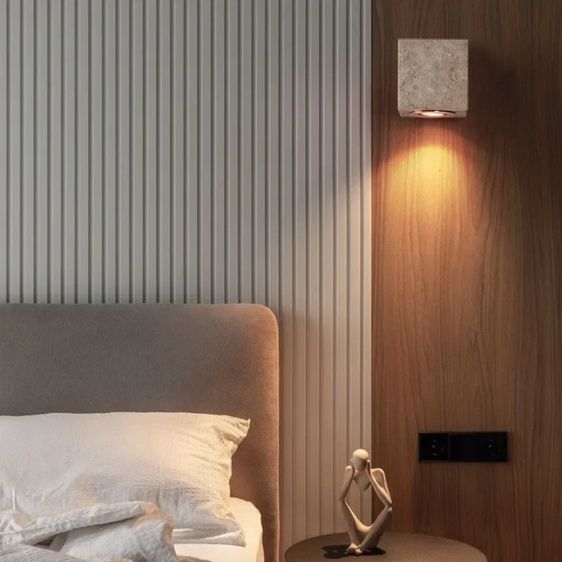Axyaa Nordic LED Wall Lights Yellow Travertine Glass Decoration Bedside Lamps