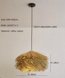Axyaa Straw Hat Pendant Chandelier, Nordic Retro Rattan LED Drop Lamp