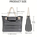 Axyaa Striped Canvas Beach Tote: Foldable, Lightweight, Water-Resistant Travel Bag