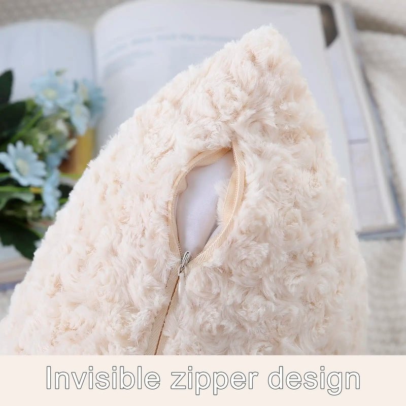 Axyaa Faux Fur Plush Cushion Covers Set - Ultra Soft Sofa Pillow Cases