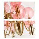 Axyaa Gold LED Chandelier with Pink Glass Shades for Home Decor