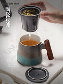 Axyaa Ceramic Retro Coffee Cup Wooden Handle Tea Cup Gift Box CM061