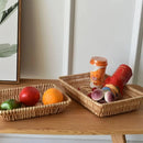 Axyaa Rattan Ellipse Food Storage Tray - Woven Serving Basket for Fruit, Vegetable, Cake