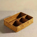 Axyaa 4 Grids Wicker Storage Box: Handmade Organizer for Jewelry, Stationery, and More