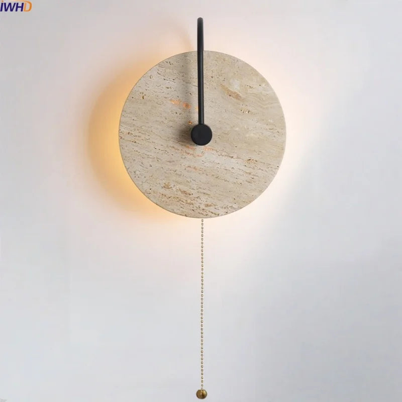 Axyaa Round Yellow Travertine Wall Light - Wabi Sabi Interior Bedside Lamp
