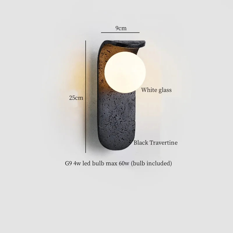 Axyaa Nordic Minimalism LED Wall Lamps - Black Travertine Bathroom Mirror Lights