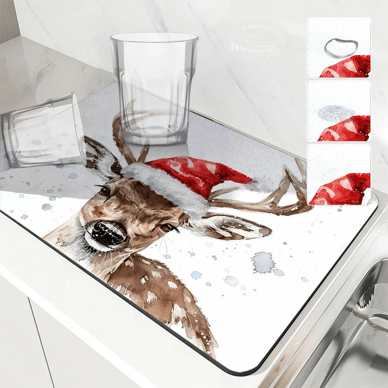 Axyaa Christmas Draining Mat: Super Absorbent Coffee & Dish Drying Pad