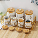 Axya Ceramic Storage Jar Set with Wooden Lid - 7 Piece Airtight Kitchen Containers