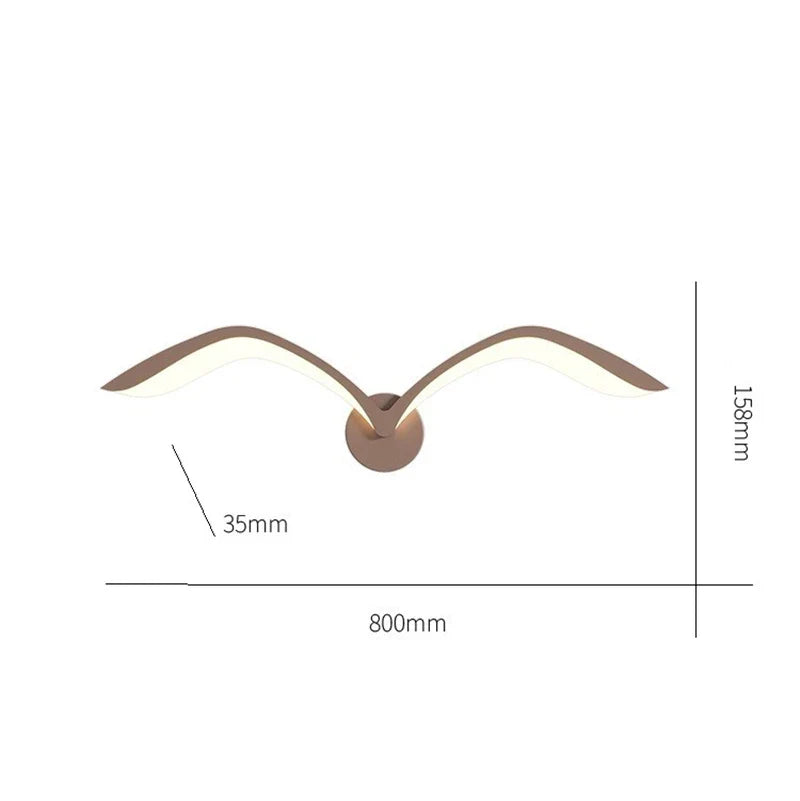 Axya Modern Seagull LED Wall Light in White/Brown Iron for Living Room