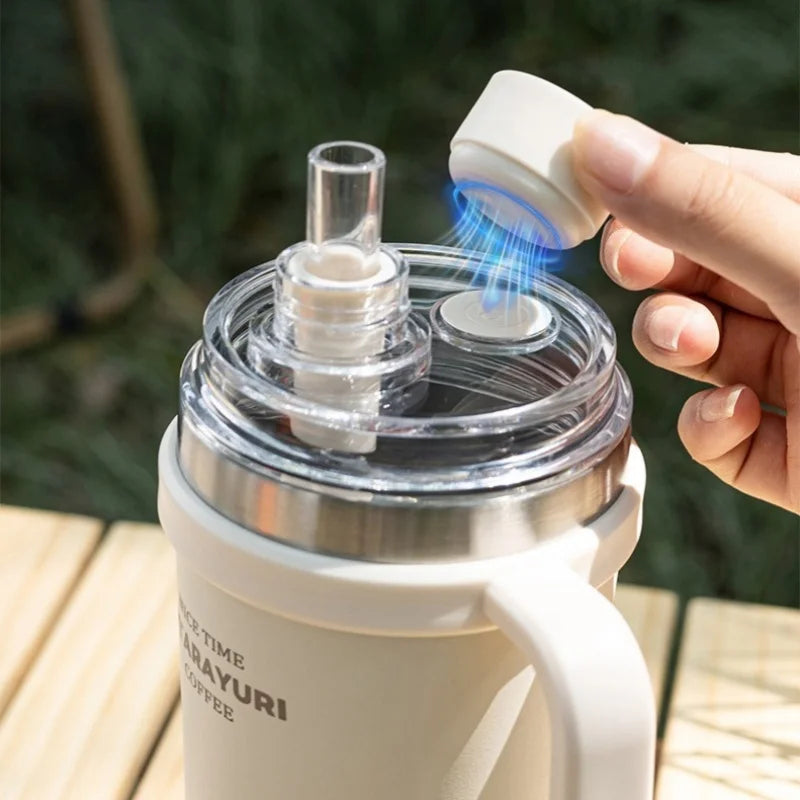 Axyaa 600ml Stainless Steel Vacuum Flask Double Wall Insulated Travel Mug Straw Cup
