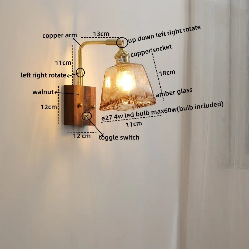 Axyaa Nordic LED Wall Lamps Walnut Glass Stair Light Fixtures for Home Décor