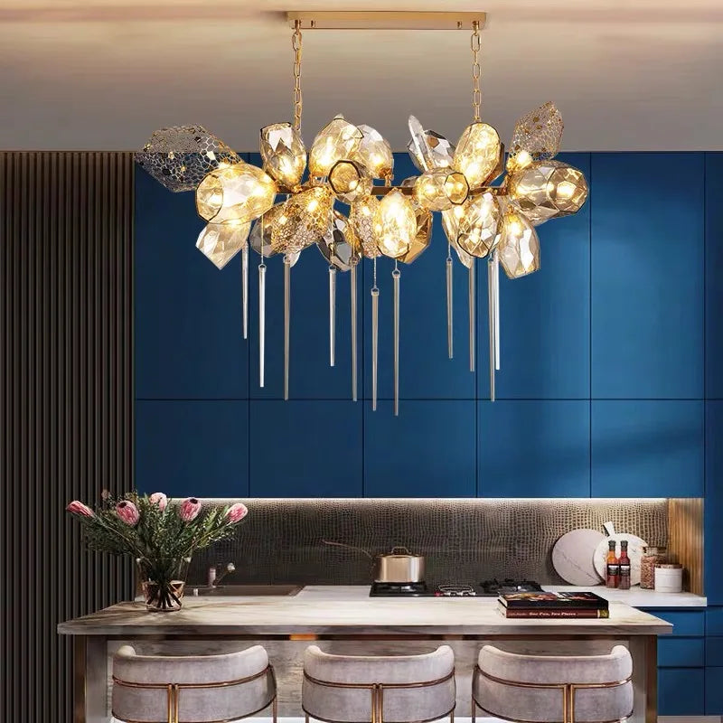 Luxury Axyaa Villa Glass Chandelier: Modern Metal Living Room Lighting Fixture