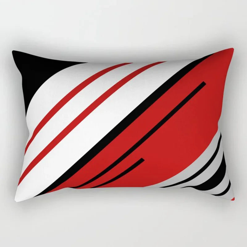 Axyaa Patchwork Stripe Polyester Cushion Cover, Classic Black Red Series, Geometric Design