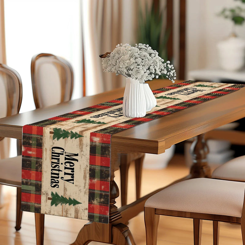 Axyaa Christmas Plaid Table Runner: Festive Dining Decor for Kitchen Party Tables