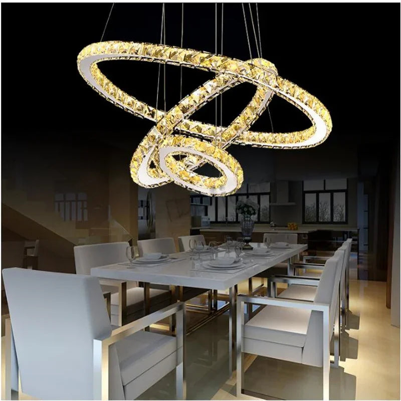 Axyaa Crystal Rings Pendant Light Chandelier Ceiling Lamp - Modern, Elegant Living Room Decoration