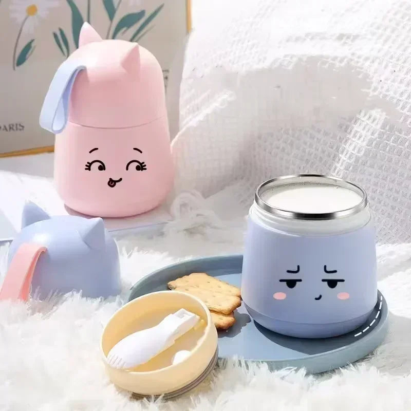 Axyaa Cat Ear Soup Cup with Spoon - Leak-proof & Portable Breakfast Cup