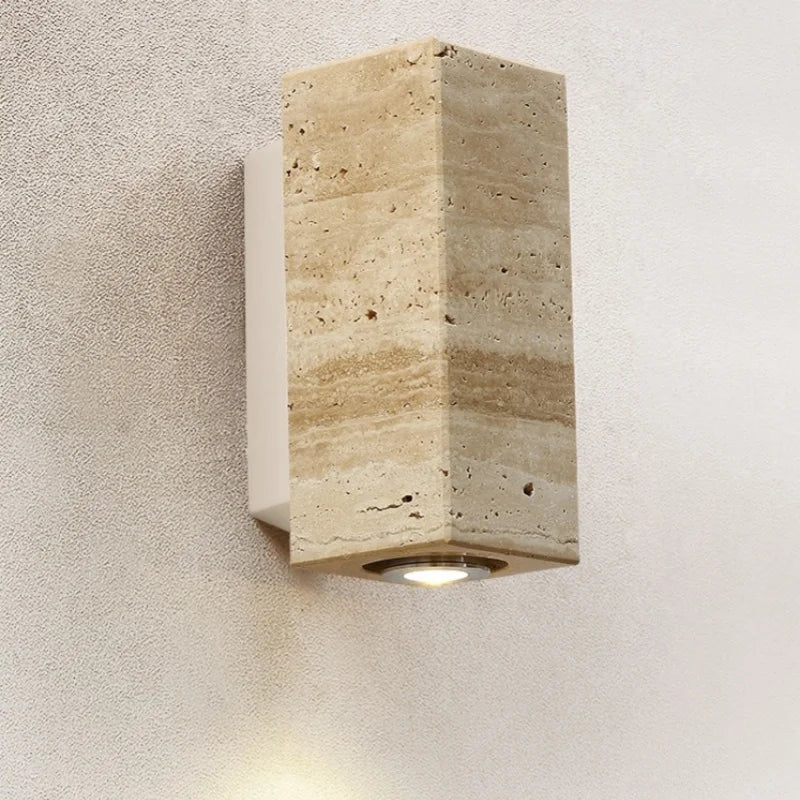Axyaa Black Travertine Stone LED Wall Light for Chic Indoor Decor