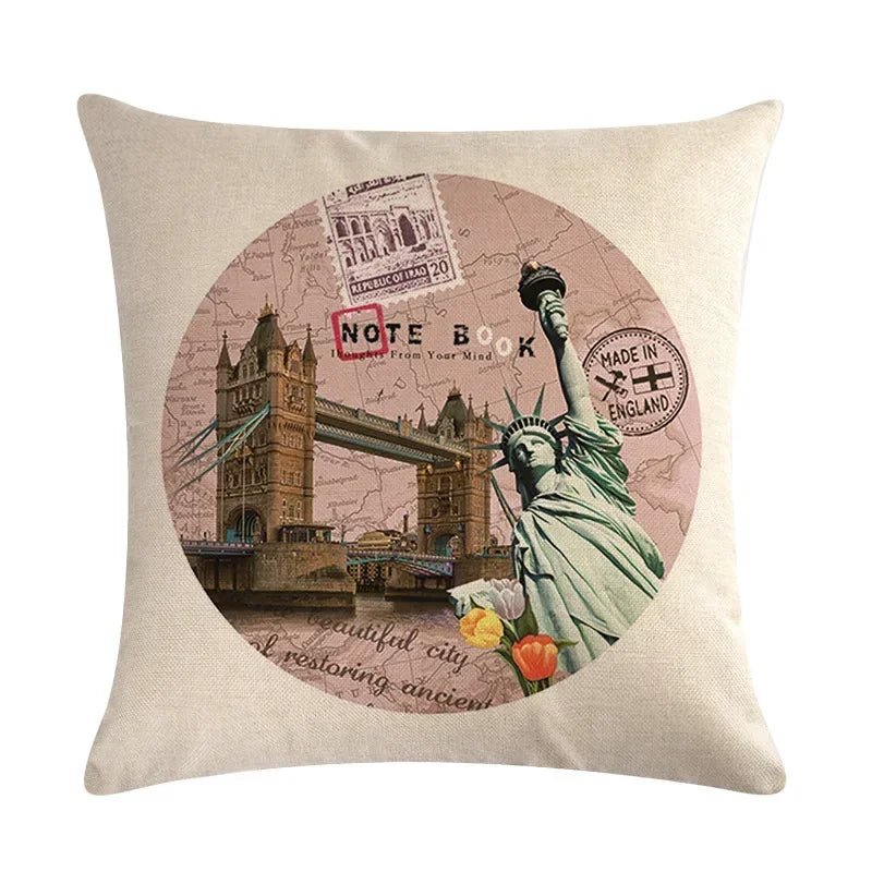 Axyaa Retro Bike Woman Linen Pillowcase 45*45cm Decorative Sofa Cushion Cover
