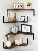Axyaa Rustic Wooden Corner Shelf for Boho Home Decor and Display
