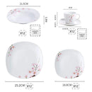 Axyaa Pink Floral 60-Piece White Porcelain Plate Set for 12 Person