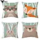 Axyaa Forest Animals Cushion Cover - Cartoon Fox Rabbit Raccoon Design