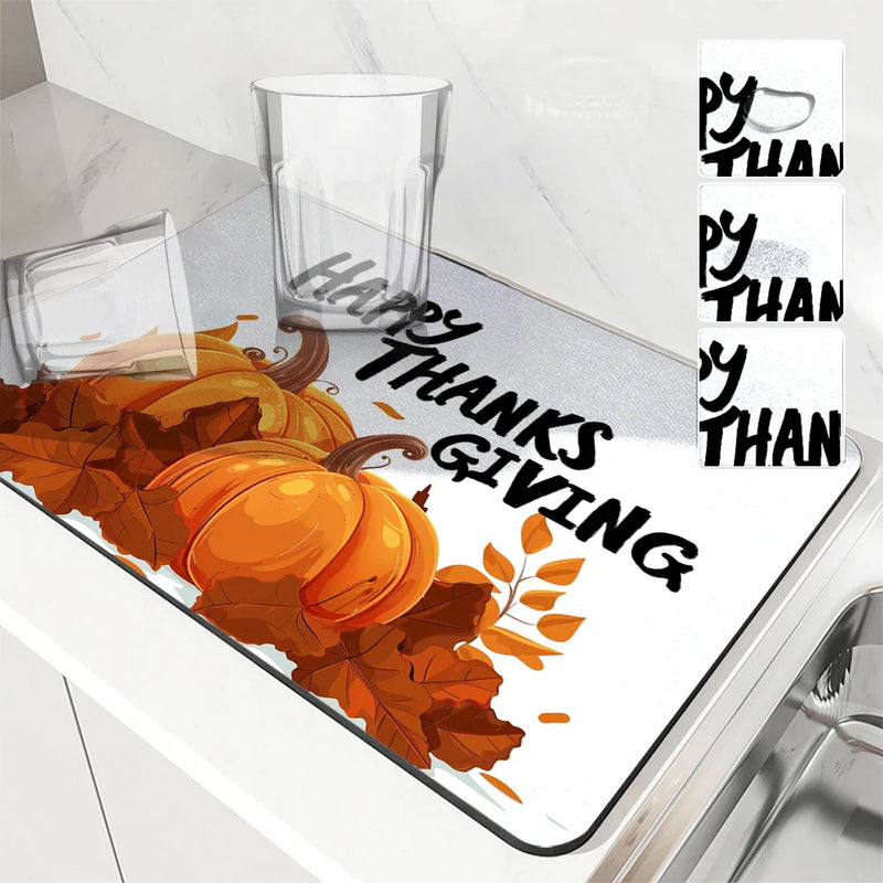 Thanksgiving Drying Mat by Axyaa: Absorbent Placemat for Table Cup Drying - Anti-Slip Décor Accessory
