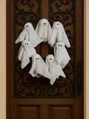 Axyaa Halloween Ghost Wreath: Cute White Fabric Ghosts & Rattan Design