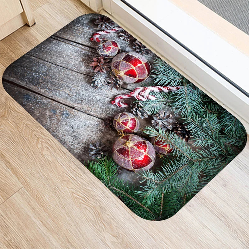 Axyaa Christmas Balls Tree Printed Door Mat Non-Slip Floor Carpet)((((