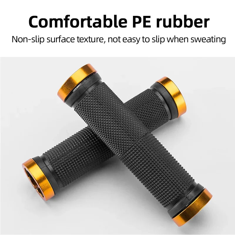 Axyaa Rubber MTB Grips with Alloy Cuffs - Anti-skid Bilateral Lock Handlebar Sleeve