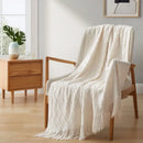Axyaa Cream White Knitted Tassel Blanket - Nordic Gift for Home and Office