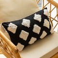 Axyaa Boho Black White Check Velvet Circle Pillowcase 45x45 Luxe Headboard Cushion Cover