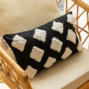 Axyaa Boho Black White Check Velvet Circle Pillowcase 45x45 Luxe Headboard Cushion Cover